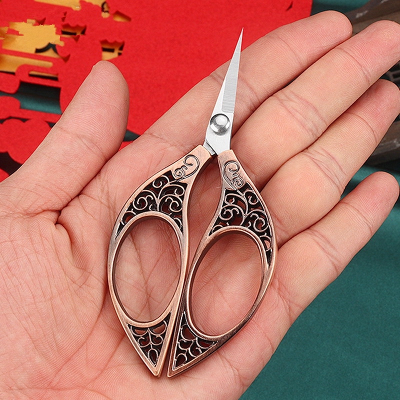 Stainless Steel Stitch Retro Classic Vintage Antique Fine Embroidery Cross-stitch Sewing Tailor Scissor Handicraft Fabric Shears: Red bronze
