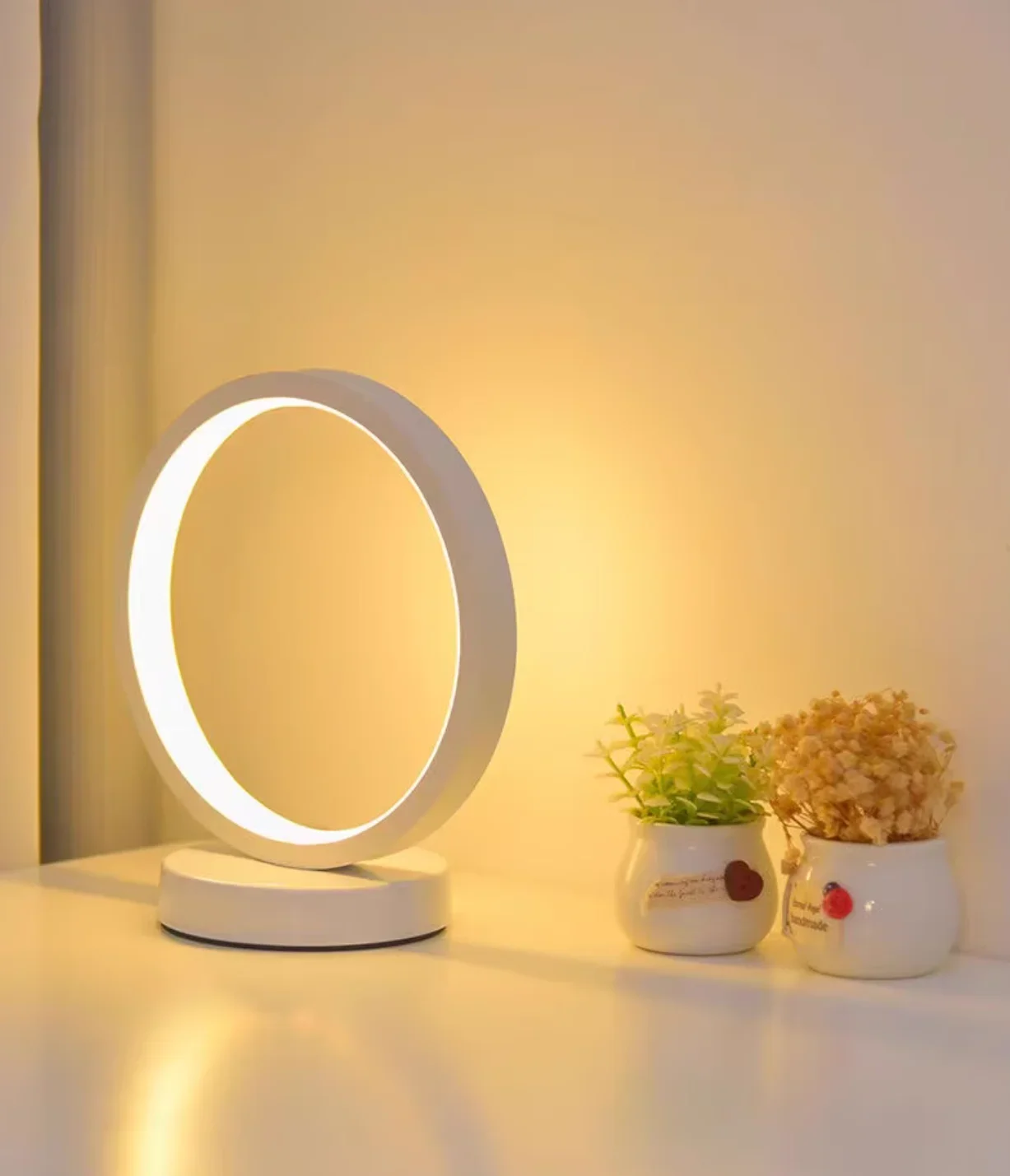 20cm led enkel sirkulær ringbordlampe soverom nattbord stue restaurant hotell dekorativ lampe dimbar rund nattlampe