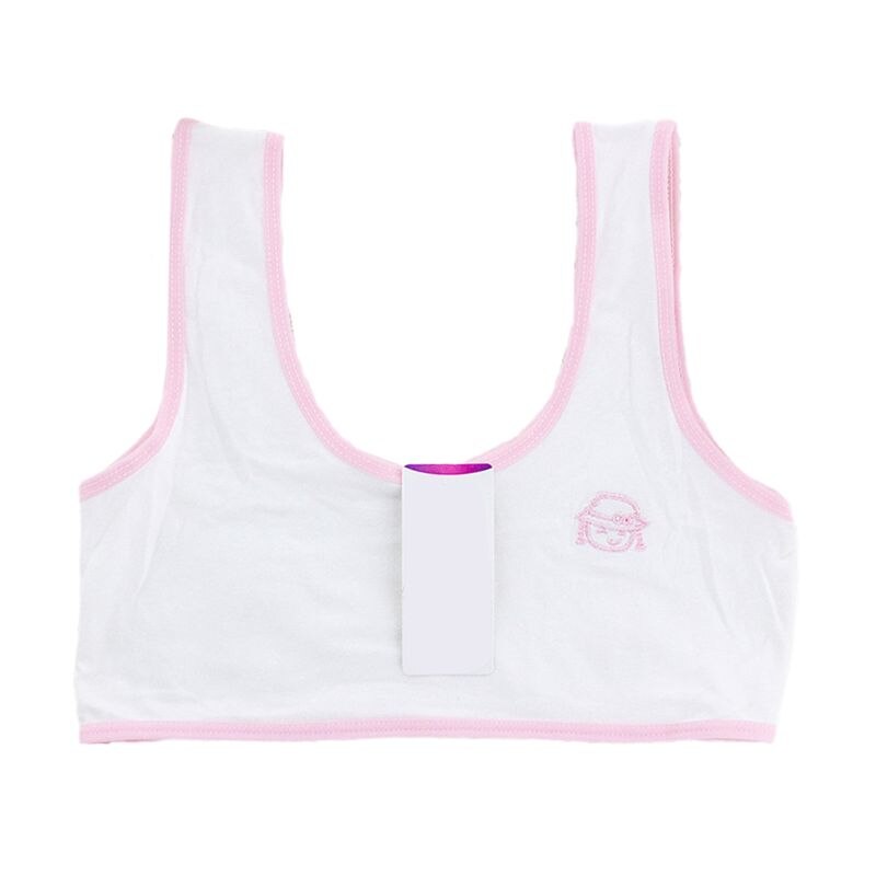 Puberty Girls Wide Straps Tank Crop Top Cartoon Embroidery Underwear Vest 6-16T U50F