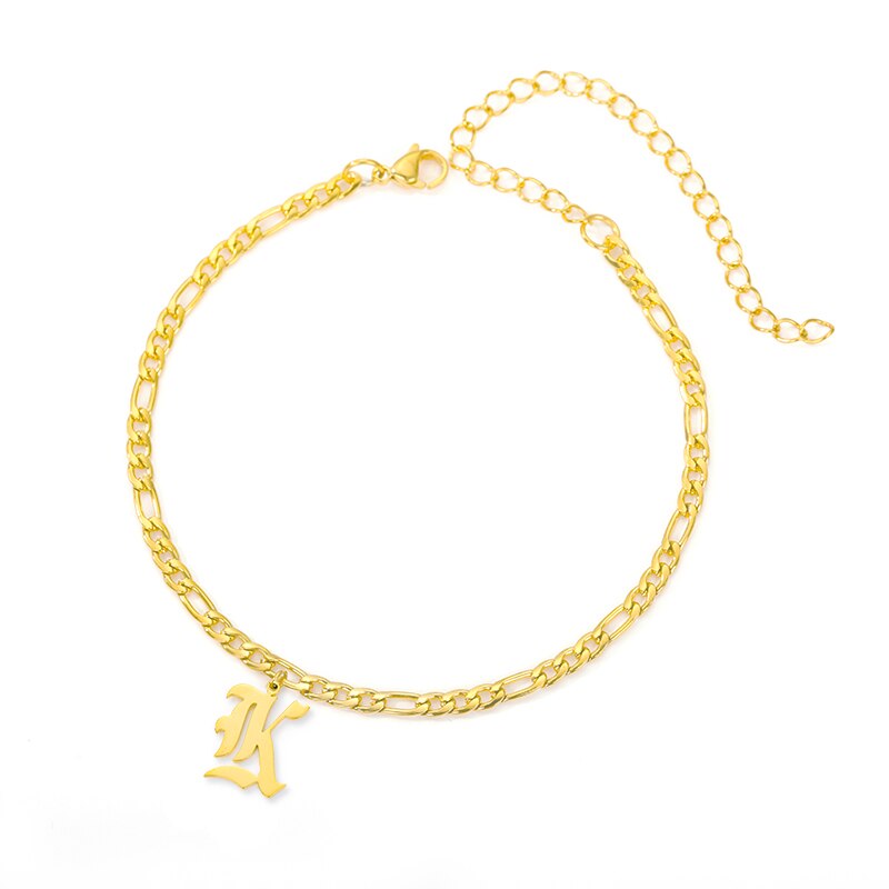 Initial fußkettchen für frauen Gold Kette knapp fußkettchen frauen boho edelstahl fußkettchen alt englisch schrift initialen Knöchel Armbinde: K