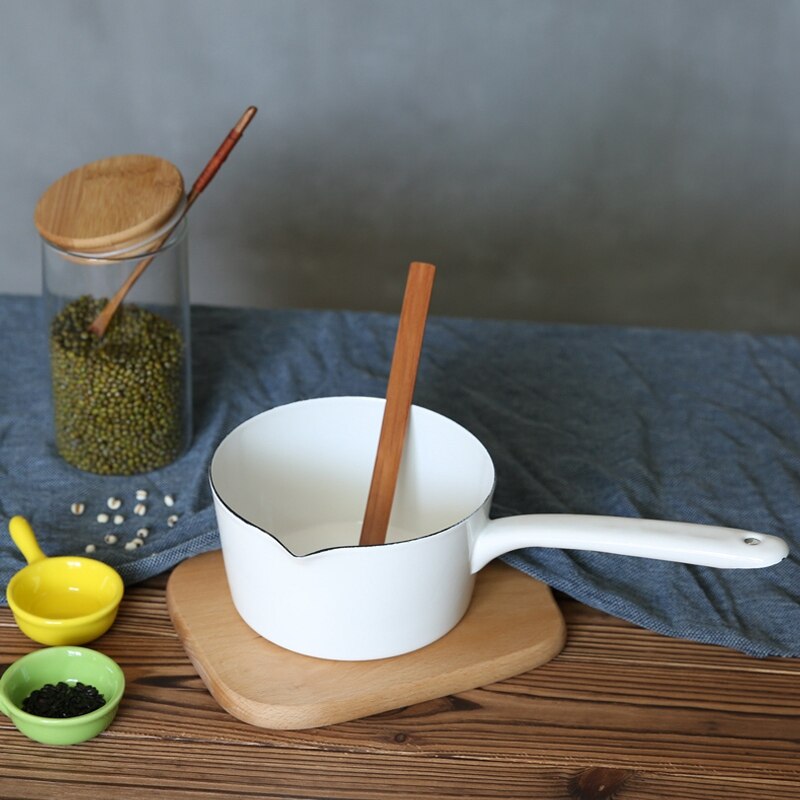 Olla de cocina de cerámica blanca de estilo japonés 1.3L, olla de cocina, sartén para comida de bebé, cacerola con mango largo para una persona