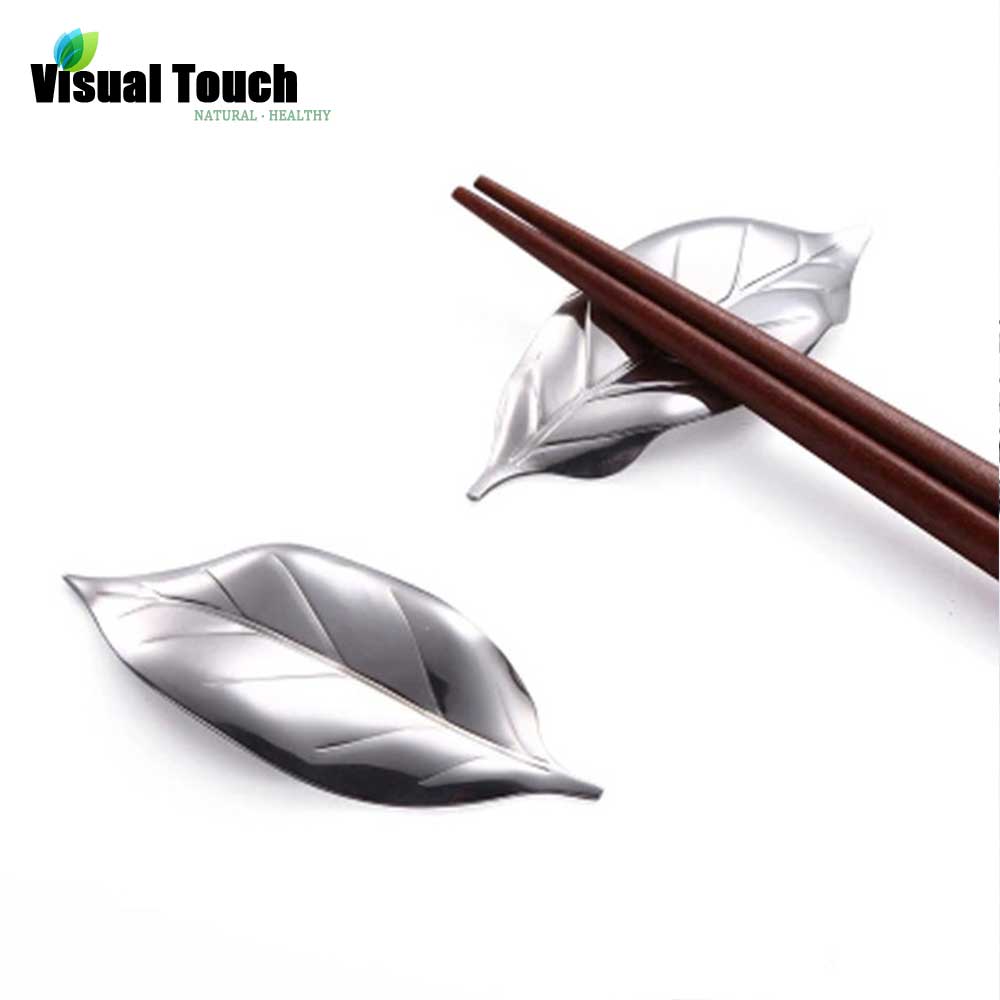 Visual Touch 1pc 304 Stainless Steel Chopsticks Holder Stand Leaf Shape Chop Stick Rest Rack Art Craft Table Decor
