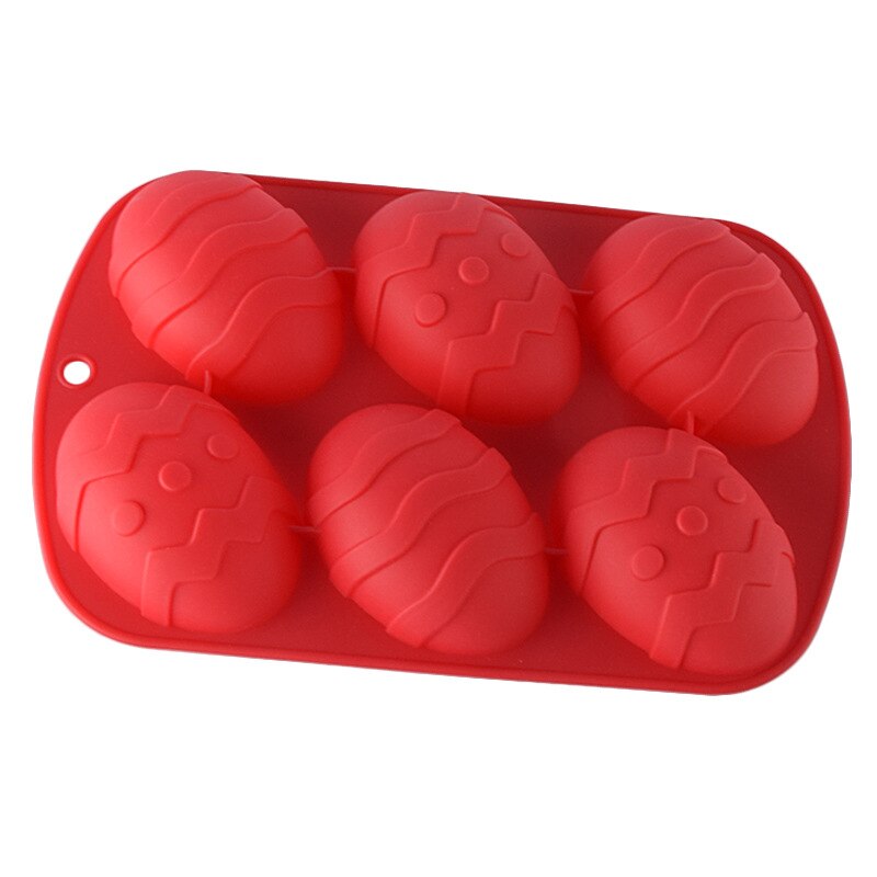 6 Holte Paasei Vormige Siliconen Bakvorm 3D Cakevorm Muffin Chocolade Cookie Bakvorm Pan Ice Maker Mould: Red