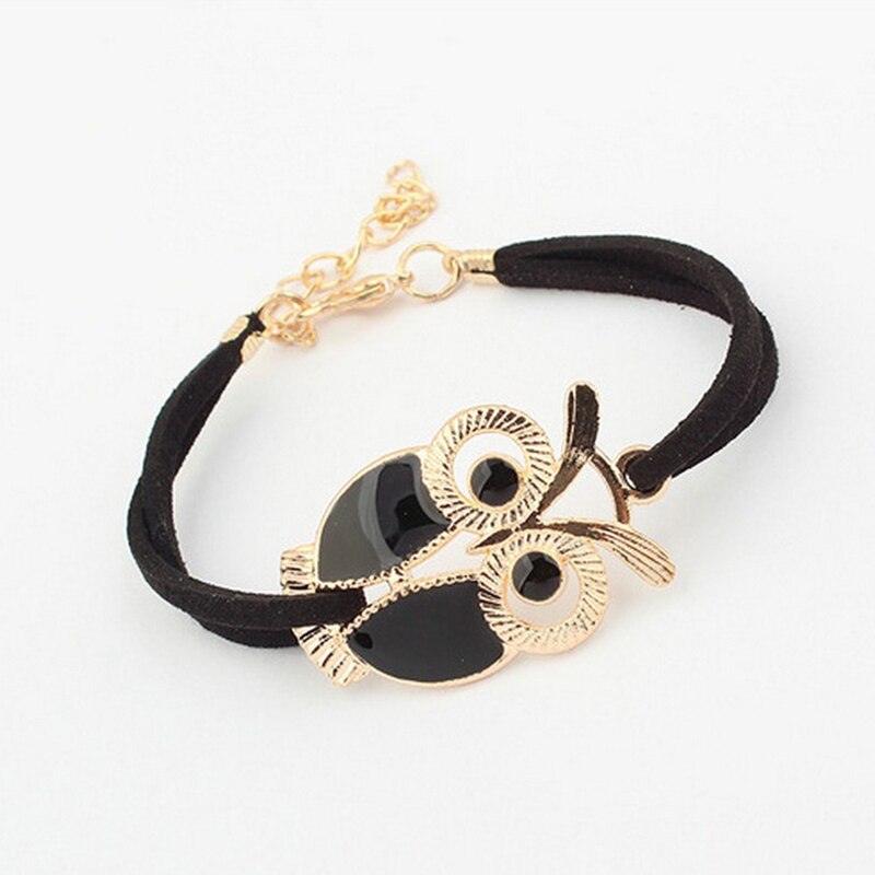 Exquisito 4-Color búho negro franela pulsera creativa de las mujeres elegantes accesorios de de lindo de joyas de niña: Black