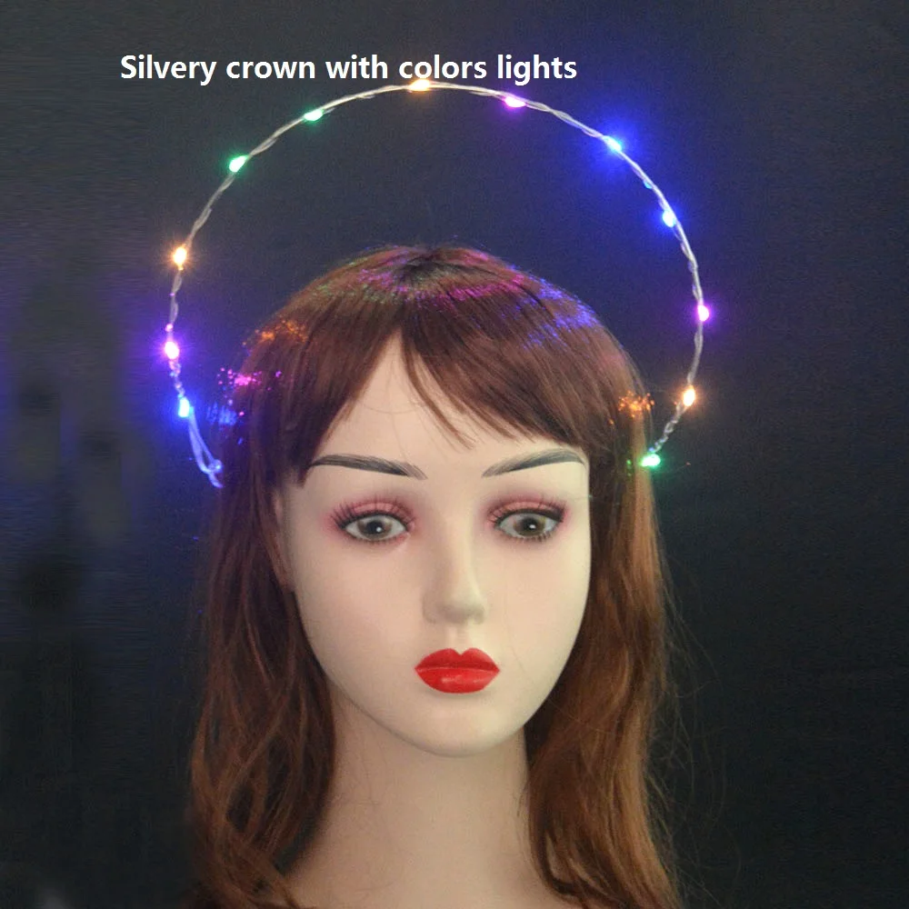 Glow Light Up Godin Crown Angel Bridal Gold Halo Hoofdband Veer Bloem Haarband Verjaardagsfeestje Heks Koningin Haar Slijtage Cadeau: Donker Kaki