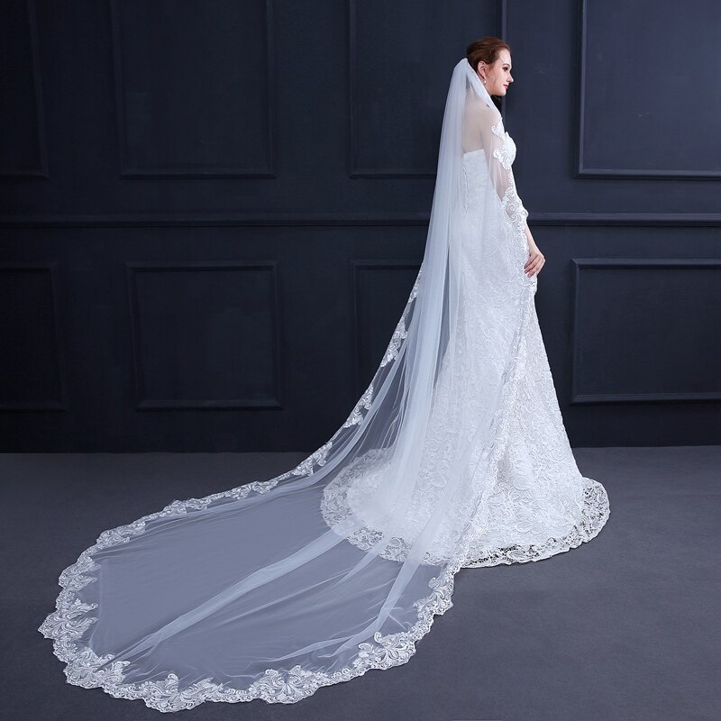 3 Meter Wedding veil with comb Long Lace Edge Bridal Veil with Comb Wedding Accessories Bride Mantilla Wedding Veil