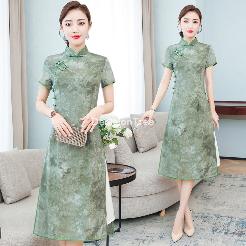 Vestido aodai chiffon do vietnã, vestido floral elegante ao dai vestido oriental vestido cheongsam vestido de festa elegante, 2021