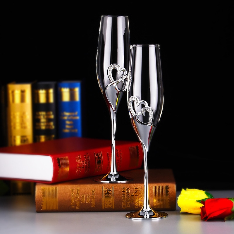2 Stks/set Crystal Wedding Roosteren Champagne Fluiten Glazen Drink Cup Party Huwelijk Wijn Decoratie Cups Voor Partijen Geschenkdoos