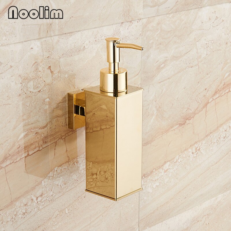 Wall-mounted Stainless Steel Gold Plated Liquid Soap Dispenser Hand Sanitizer Bottle Shower Gel Shampoo Squeeze For Bathroom: Gold A