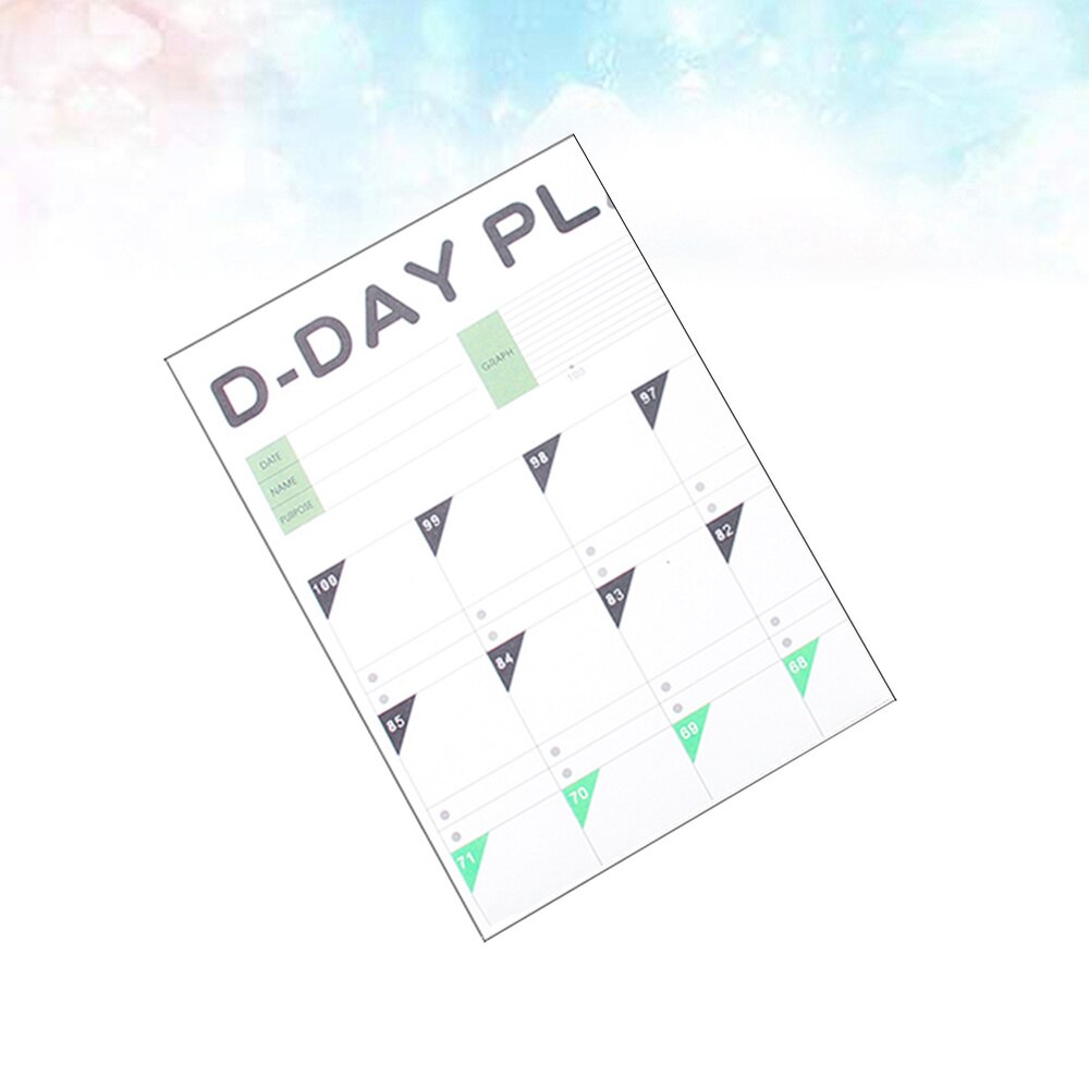 Year 100 Day Countdown Calendar Learning Schedule Periodic Planner Table for Kids Study Planning Learning Supplies(Whi