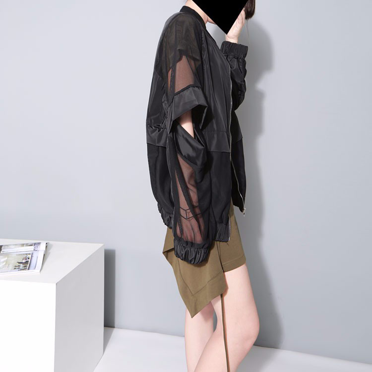 Korealaistyyliset naiset löysä musta pusero mesh pitkät hihat kyynärpää ontto viileä erityinen naisellinen paita chemise femme 1702