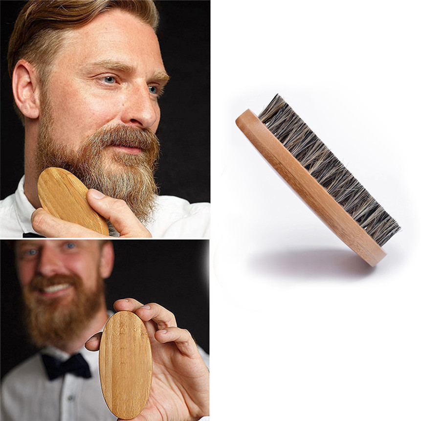 Naturligt vildsvinhår skægbørste skæg efterbehandling arbejder kamskæg og overskæg til mænd bambus ansigtsmassage skægbørste