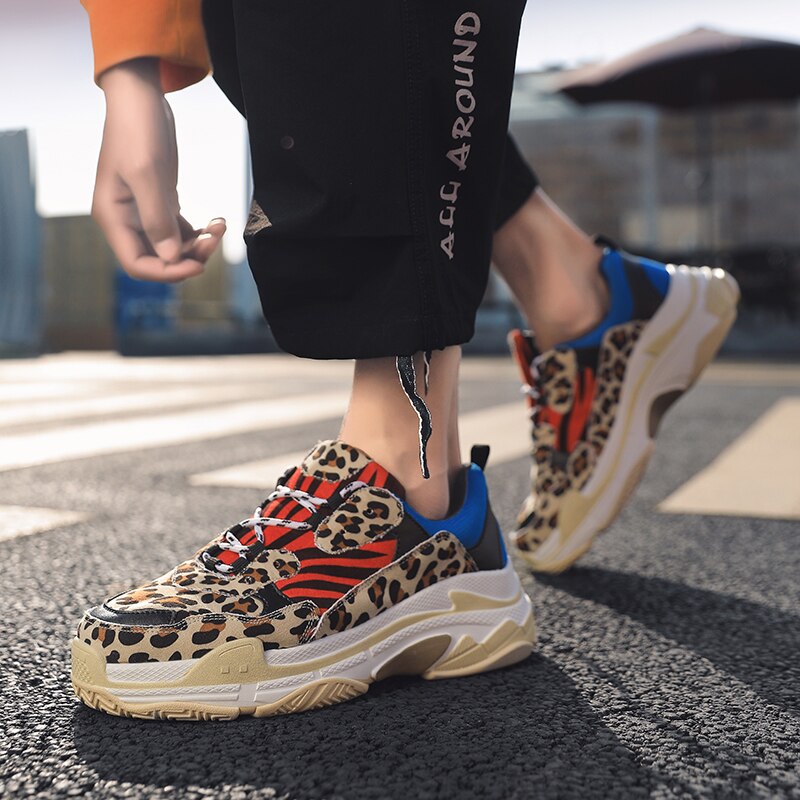 Sneakers Men Leopard Casual Shoes Men Outdoor Walking Running Shoes Low Top Soft Casual Sneakers Size 39-44