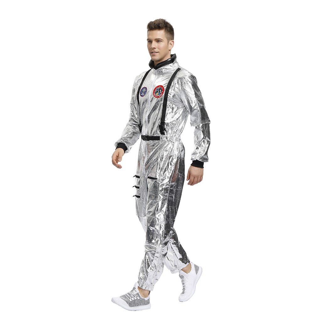 Plus size astronaut utomjordisk rymdman kostym vuxen kvinnor silver pilot outfit halloween dräkt i ett stycke jumpsuit