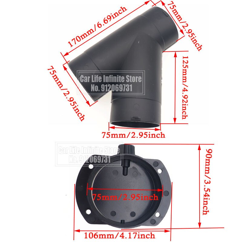 60/75Mm Voor Webasto Eberspaecher Diesel Parking Accessoire Air Vent Ducting T Y Stuk Elleboog Pijp Uitlaat Uitlaat connector Joiner: 75mm Heater DuctingA