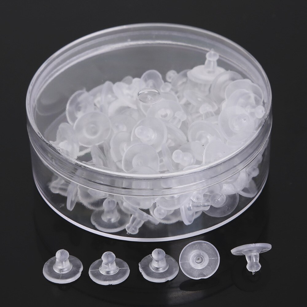 100 Stks/partij Diy Oorbellen Accessoires Rubber Terug Silicone Ronde Oor Inpluggen Geblokkeerd Plastic Earring Back Stoppers (Bevatten Doos)