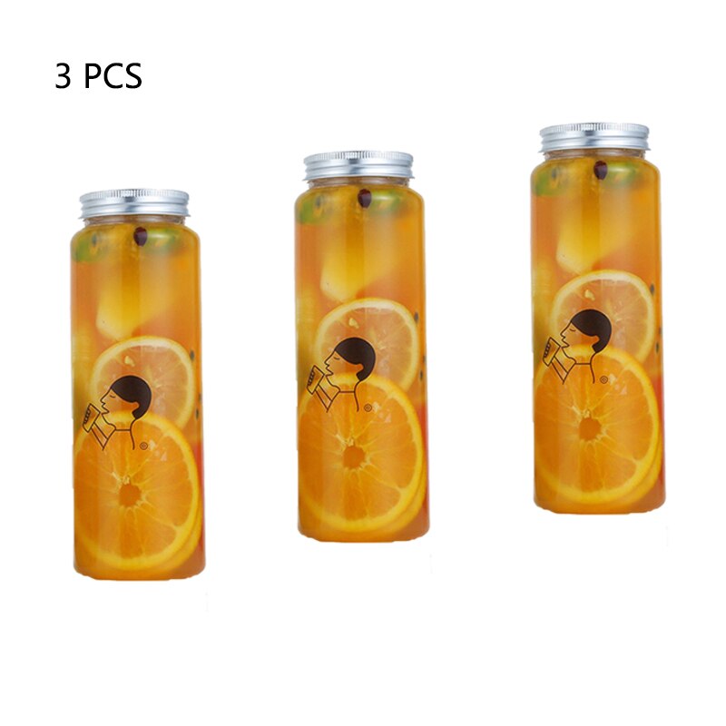 500ml plastic drinkflessen met aluminium deksels, wegwerpflessen met doorzichtige drank en water, brede hals voor snoep en thee.: 3 stuks d