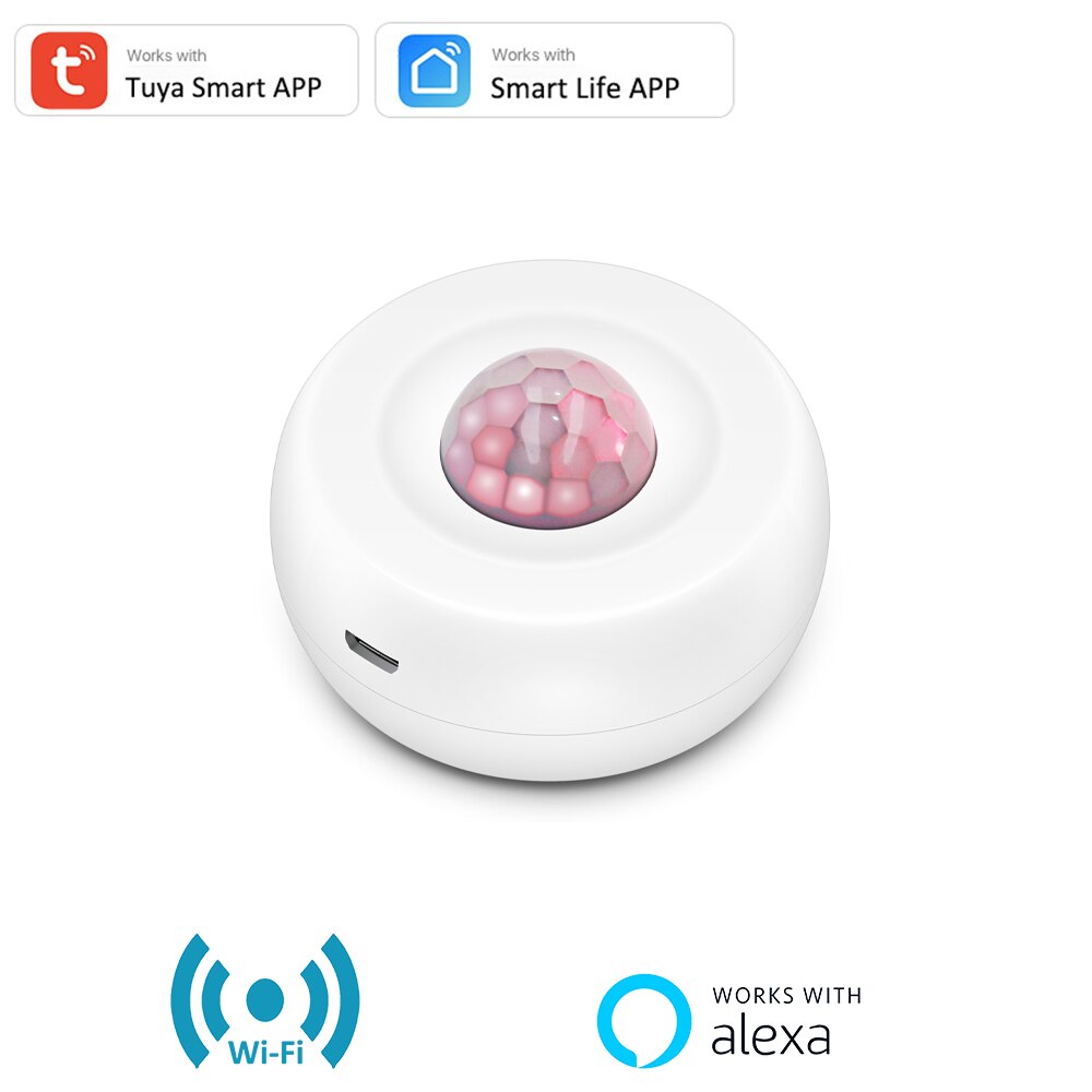 Tuya Smart APP Control WiFi USB Power Motion Sensor Detector Wireless Battery PIR Detector Movement Sensor Alexa APP Routine Set: 1 PCS