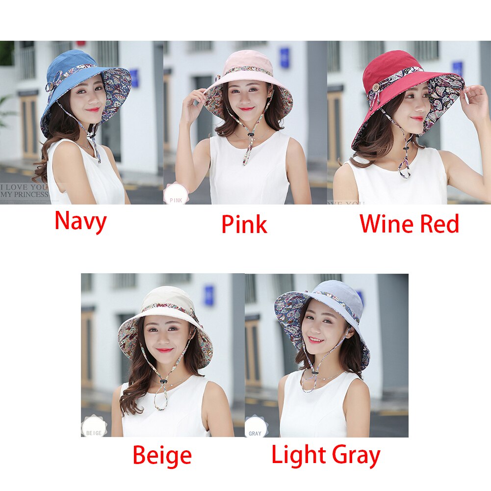 Women Lady Cotton Summer Caps UV Protection Packable Floppy Wide Brim Casual Sun Hat Fishing Fisher Visors