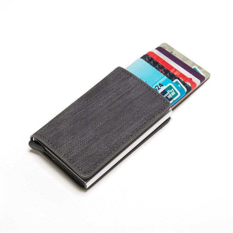Classic Leather Men Wallet ID Credit Card Holder for Men Aluminium Card Holder Purse Male Rifd Men Bank Card Wallet: YM003 Gray