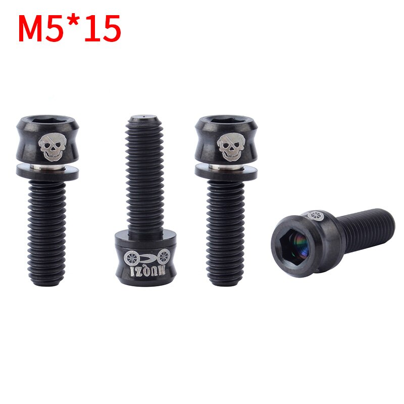 MUQZI Cykel Styr Møtrikker - M5x15/17/19mm Titanium Legering - 4 stk - MTB Racercykel: M5-15mm sorte