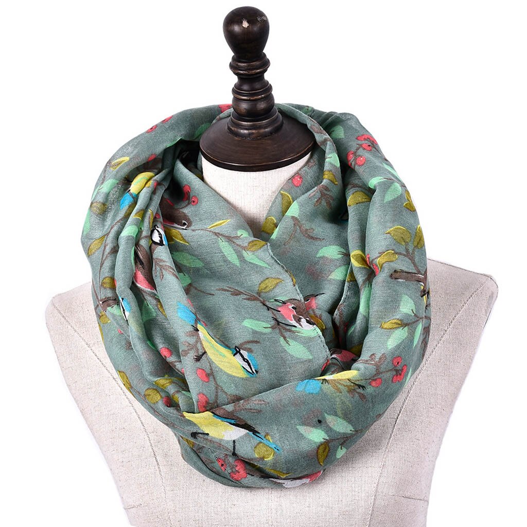 Kvinder damer klassisk rundblad mønster print tørklæde geometrisk lille fugl blød kæde tørklæde echarpe hiver femme  #t1p