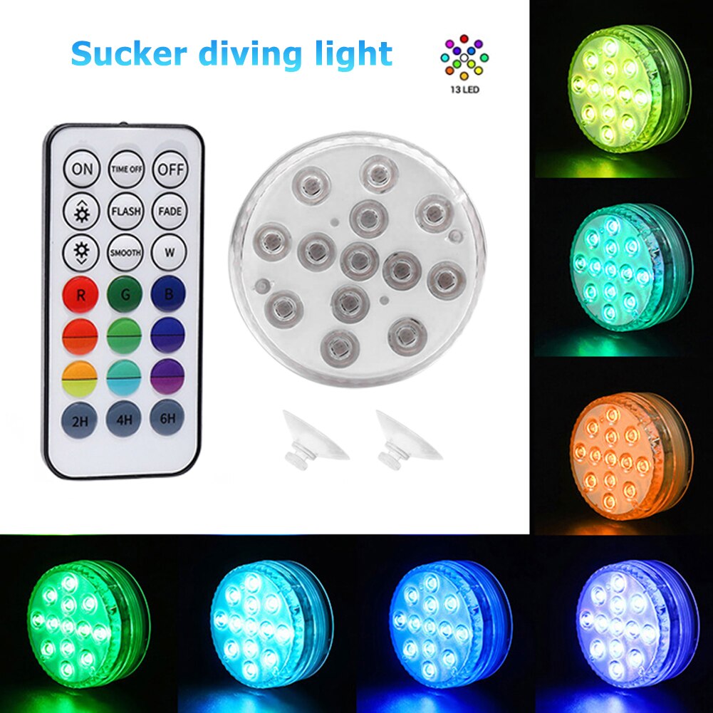 LED Waterproof Underwater Light with Suction Cup Round Dimmable Battery Diving Lamp Remote Control Swimming Pool Pond Vase Light