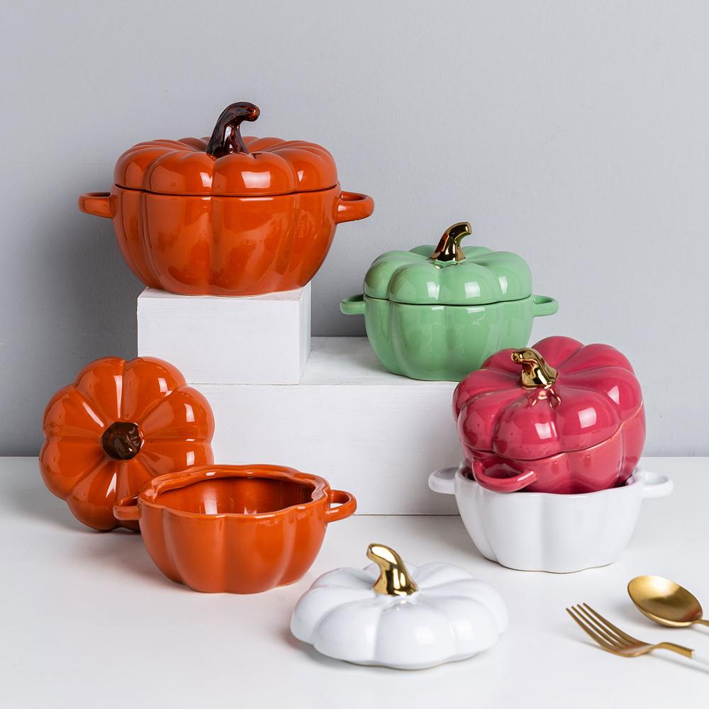 Bol à Pâtisserie en Forme de Citrouille avec Couvercle, 6,5/8,8 Pouces, Ustensile de Cuisine pour Gratin, Halloween, Cuisson, Poêle à Soupe, Salade