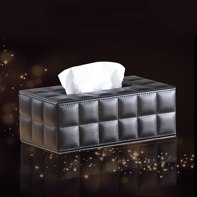 Durable Rectangular Leather PU Standard Tissue Box Holder For Home Office Car