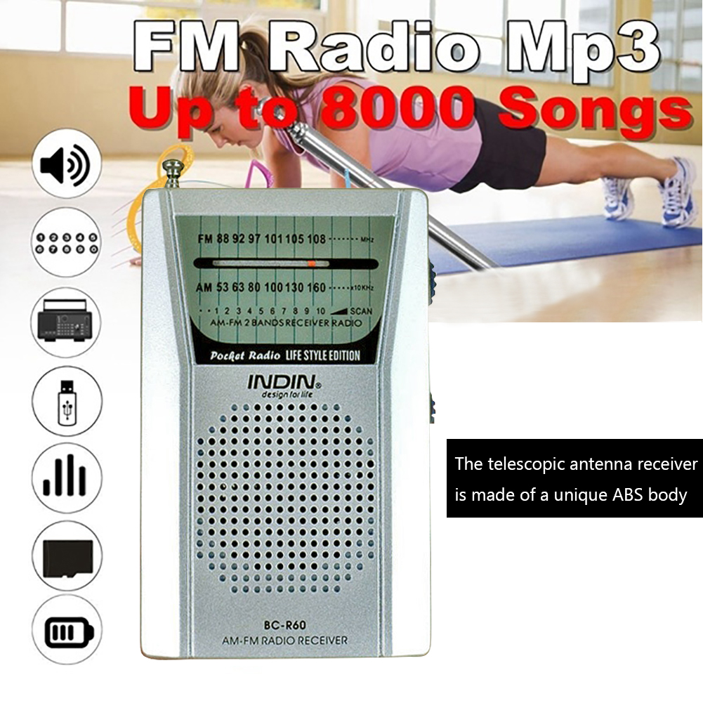 BC-R60 Portable AM FM Radio AA Battery Operated Loud Speaker Headphone Jack Portable Radio World Receiver Built-In Speaker