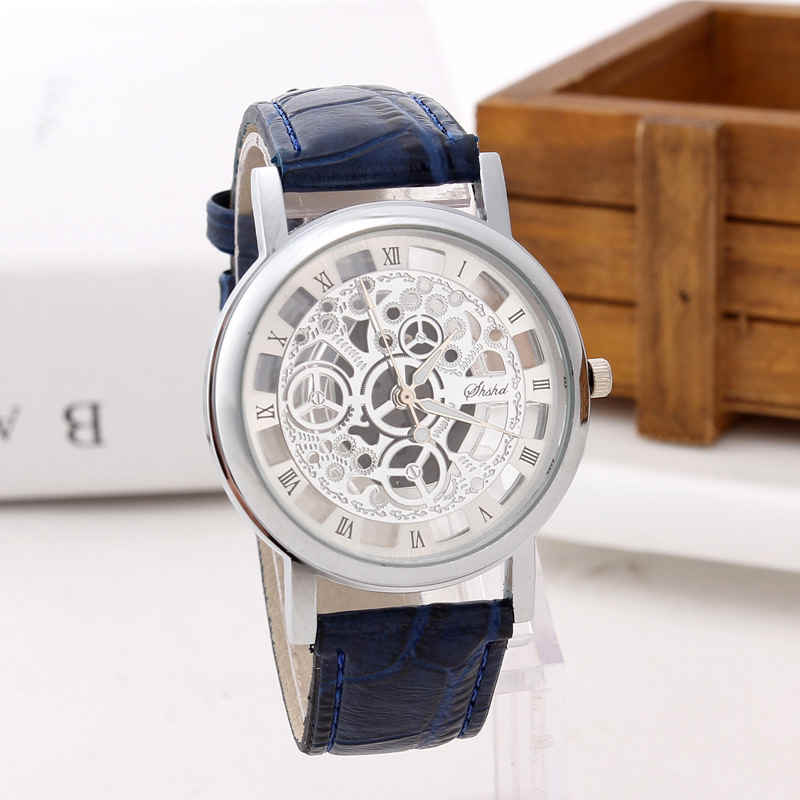 Foloy Watch For Men PU Leather Band Hollowing out Analog Alloy Quartz Wrist Watches Men Watch Clock: 1