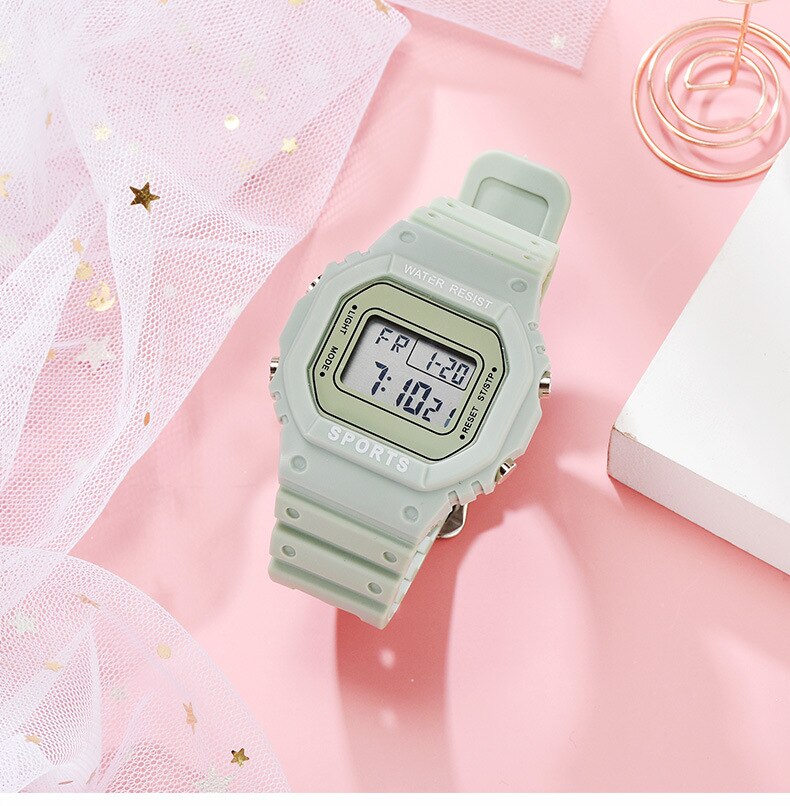 Koreaanse Candy Kleur Vrouwen Horloge Stijl Elektronische Dameshorloge Ins Waterdichte Sport Digitale Horloge Vrouwelijke Klok Relogio Feminino: green