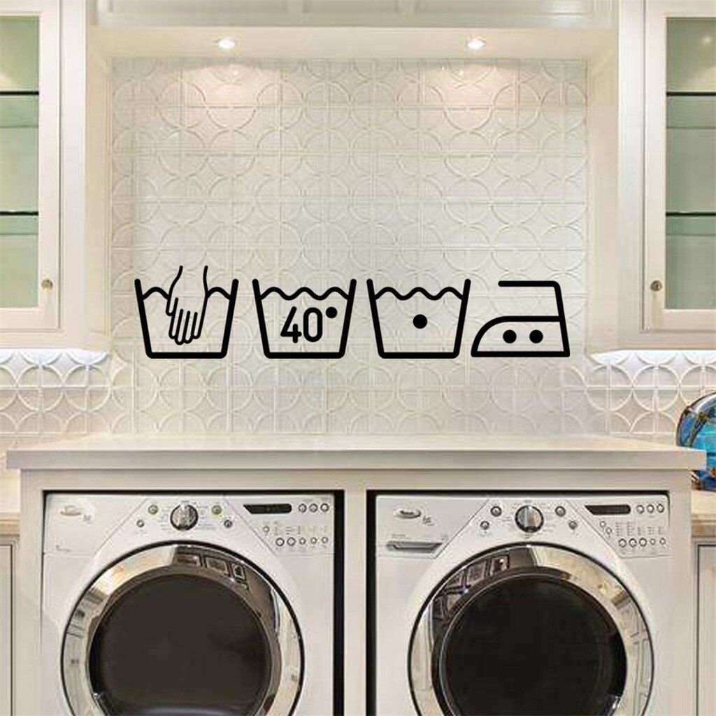 Pegatinas De Pared 'WASH' Y 'DRY' Para Lavandería – Decoración Vinilo Autoadhesivo, 60 X 30 Cm