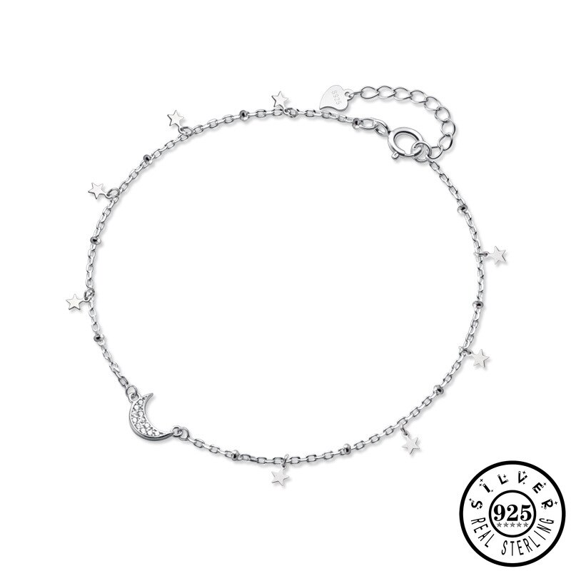 925 fußkettchen aus sterlingsilber mit zirkonia in mondform – trendiges armband mit kleinen sternperlen für damen, feiner fußschmuck