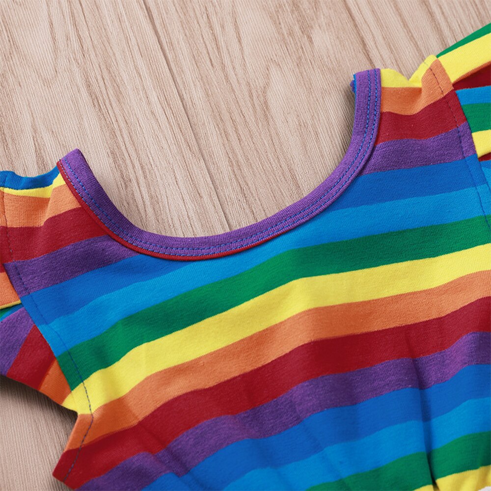NASHAKAITE Bambini Della Tuta di Cotone Arcobaleno Maglia di Colore Margherita Stampe Di Moda Del Bambino Del Bambino Della Ragazza Tute E Tute Da Palestra Estate Tute E Salopette Per I Bambini