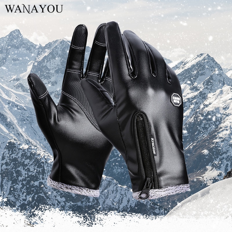 Wanayou heren touchscreen leren wandelhandschoenen winter winddichte thermische full finger fiets handschoen motorrijden sport handschoenen
