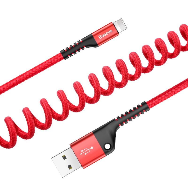 For usb lightning spring cable for iPhone xs xr 8 7 6s plus 5 ipad pro mobile phone charger cable fast charging data 1m Original: Red