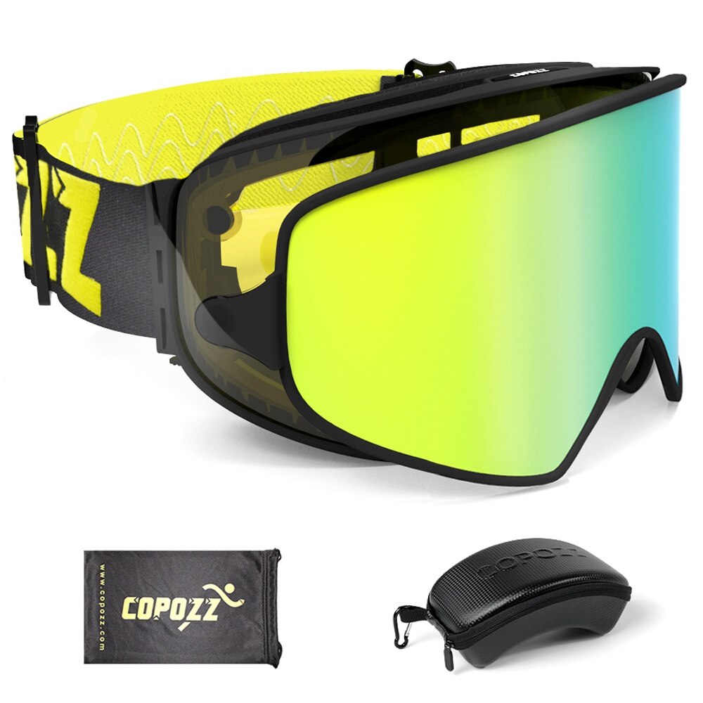 COPOZZ 2 in 1 Ski Goggles with Original Case Double Lenses for Night Skiing Anti-fog UV400 Snowboard Goggles for Men & Women: Gold lens