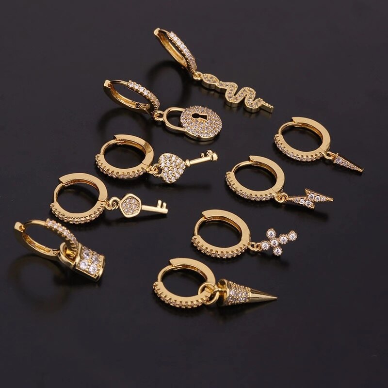 Key Snake Cross Lock Lighting CZ Ear Piercing Cartilage Earring Conch Rook Tragus Helix Cartilage Tragus Piercing Jewelry