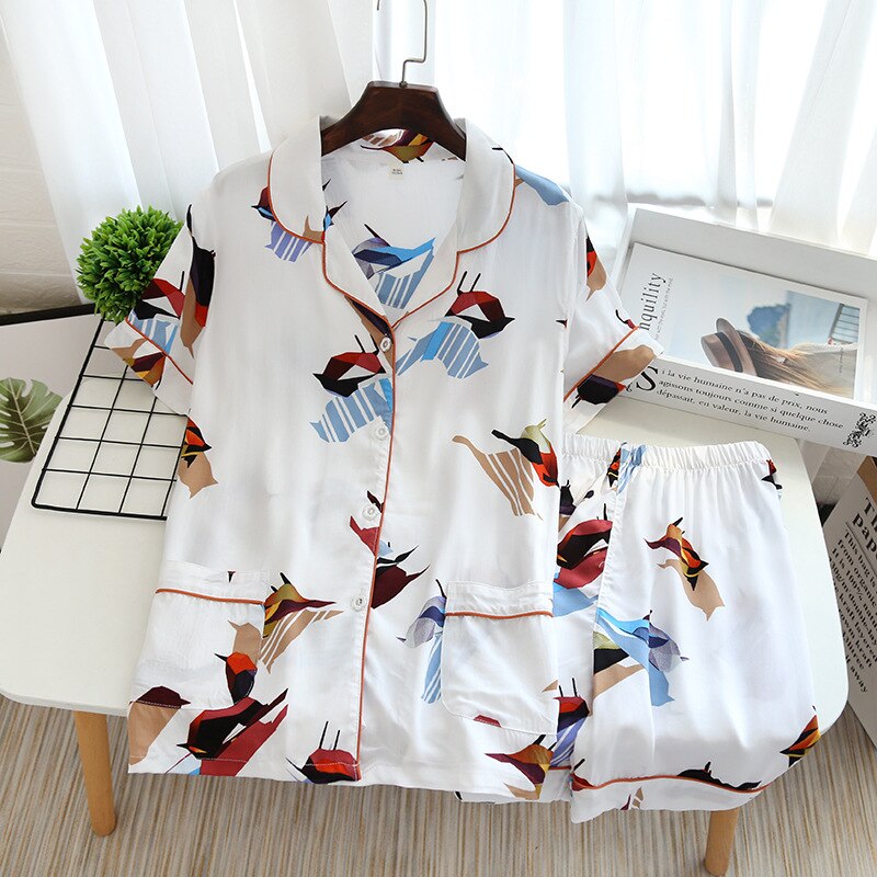 Dam pyjamas dam tunna kortärmade shorts tvådelade hemkläder lösa stjärnhimmel nattkläder sommar pyjamas pyjamas