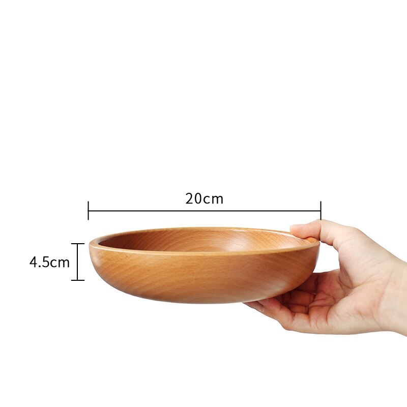 Natural Wooden Salad Bowl Large Round Wood Salad Soup Dining Bowl Plates Storage Wood Kitchen Utensils Set: 20x4.5CM