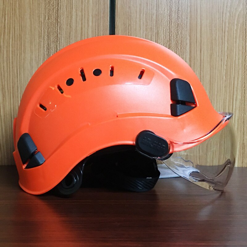 Sikkerhedshjelm med beskyttelsesbriller konstruktion hård hat abs beskyttende hjelme arbejdshætte til arbejdende klatreridning: Orange
