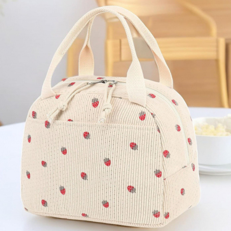 Cute Corduroy Lunch Bag for Women Reusable Insulated Lunch Box Large Capacity Reusable Insulated Cooler for Work Picnic Travel