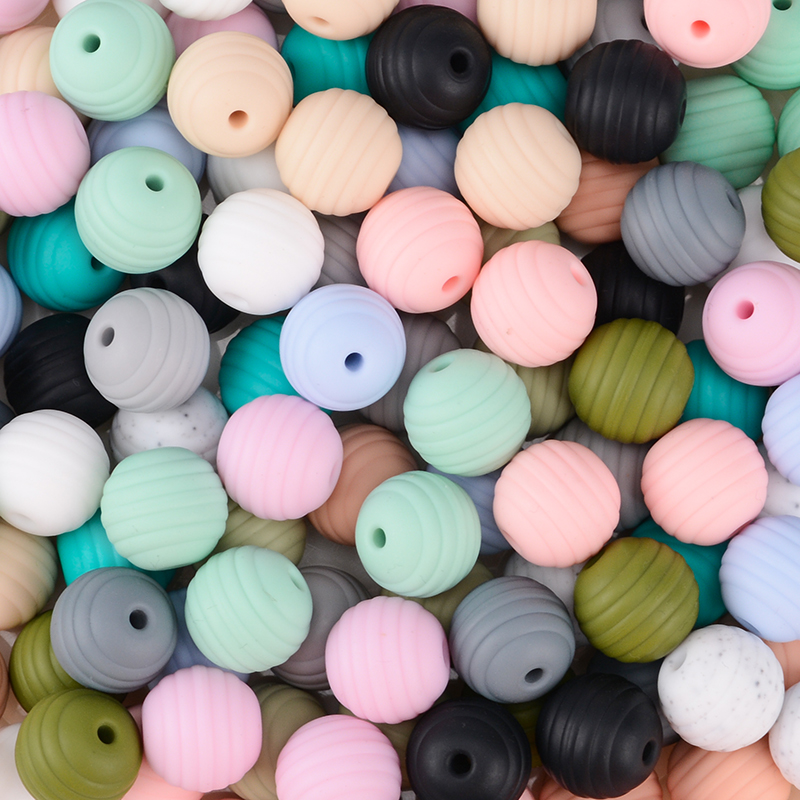LOFCA – perles de dentition en Silicone pour bébé, 20 pièces, en spirale, rondes de alimentaire, 15mm, DIY, perles filetées sans BPA, anneaux de dentition pour bébé