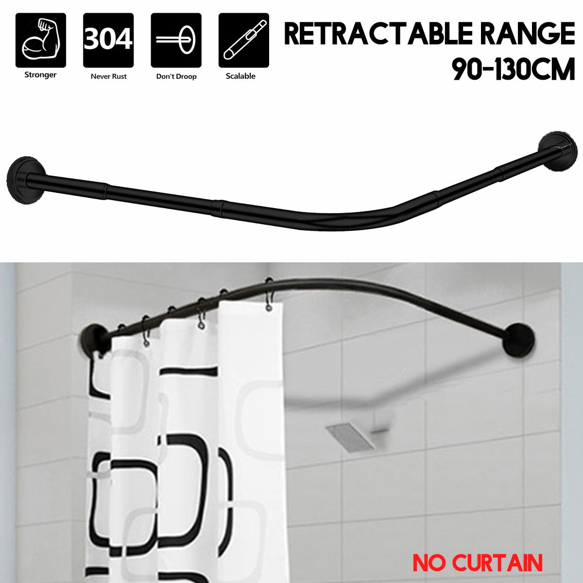 90-130 Cm Uitschuifbare Hoek Douchegordijn Staaf Pole Rvs Rail Rod Bar Bad Deur Hardware zware Geladen