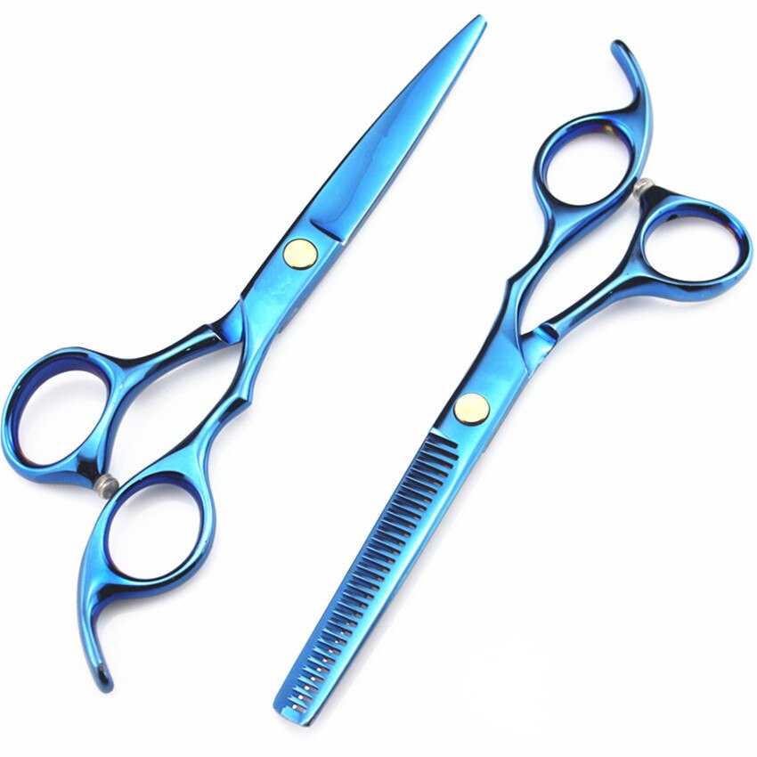 6 tommer japan 440c hårsaks klippesaks salon saks udtynding sissors barber makas frisør saks: Blå