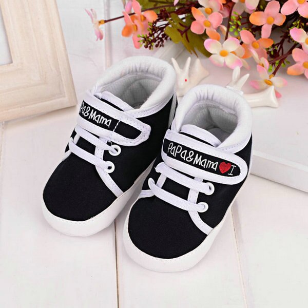 Pasgeboren Baby Jongens Meisjes Schoenen I Love PaPa & MaMa Brief Gedrukt Canvas Zachte Bodem Mocassins Schoeisel 0-18M Peuter Eerste Wandelaars: Black / 1