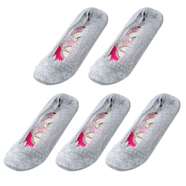 5 Pairs Vrouwen Kant Onzichtbare Sokken Siliconen Antislip Katoen Mode Sokjes Slippers Vrouwelijke Zomer Dunne No Show boot Sokken: 3