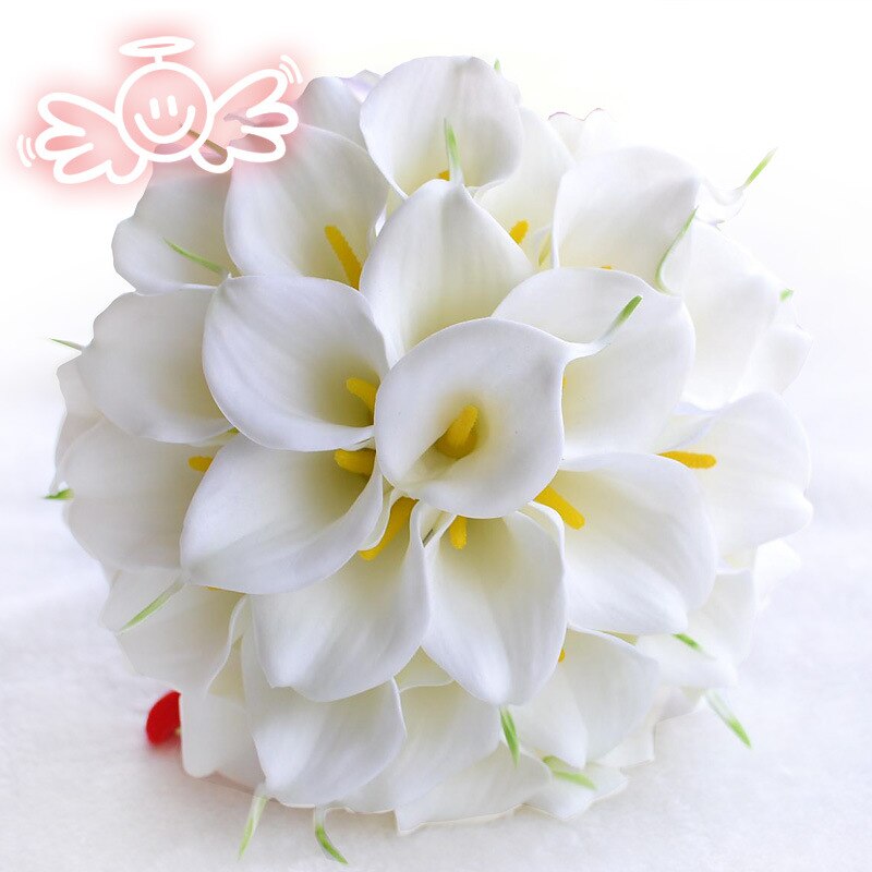 JaneVini Boho blanc Calla lys mariée Bouquet artificiel jaune soie demoiselle d'honneur Bouquets dentelle mariage mariée fleur Ramo Flores: WHITE