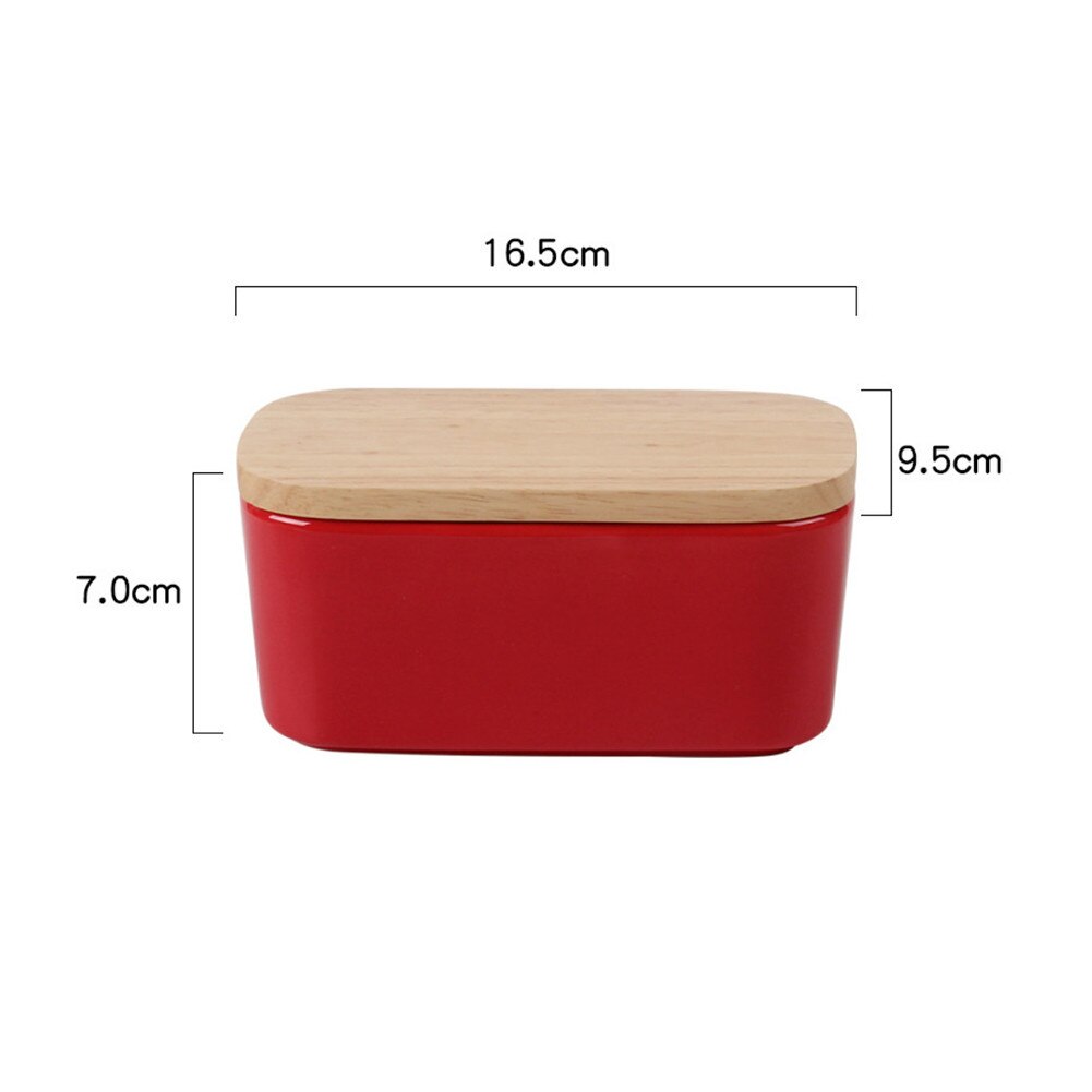 Japanese Style Ceramic Wooden Kitchen Storage Box Cheese Butter Dessert Seasoning Food Storage Box for Refrigerator: Red